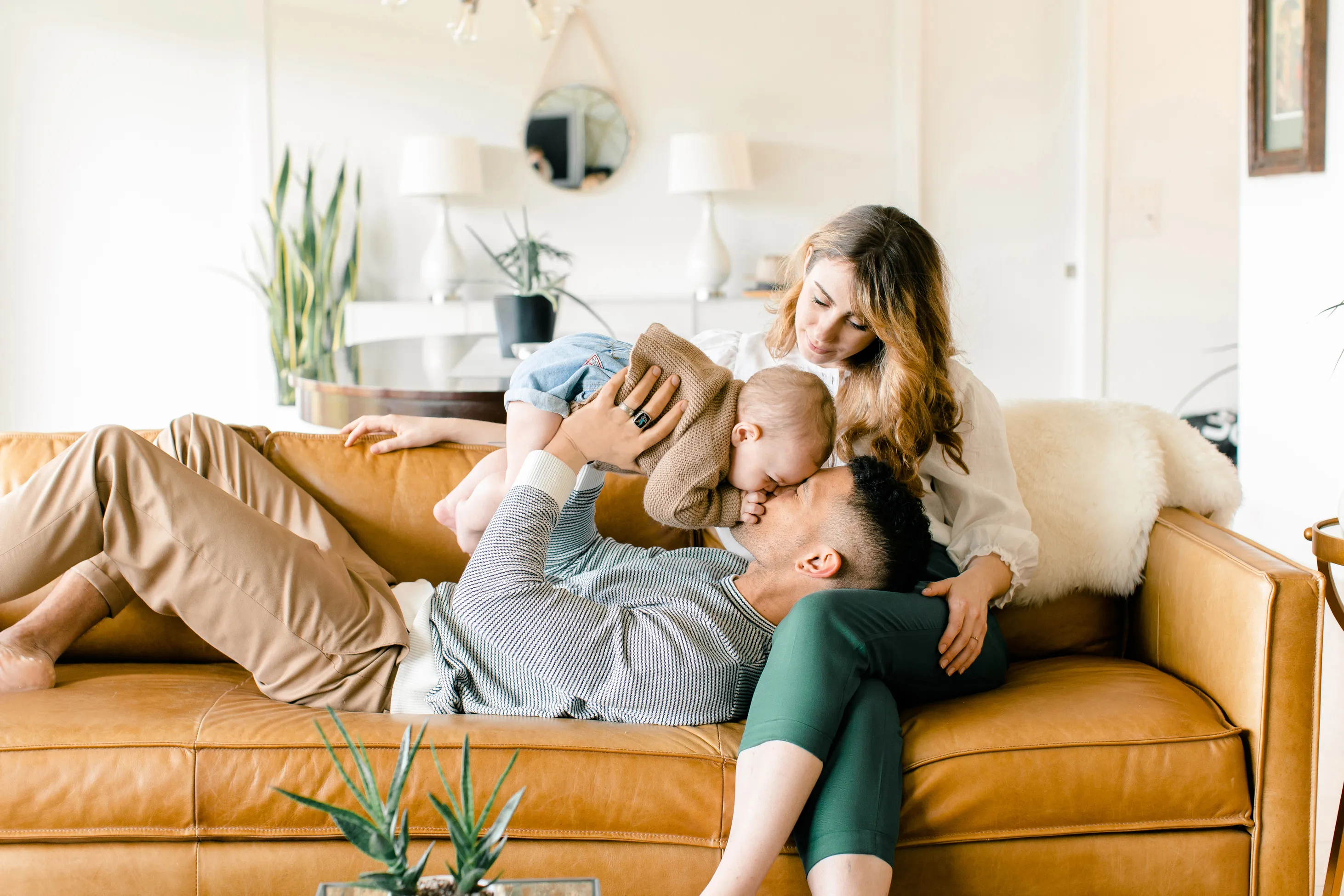 A happy family on the couch